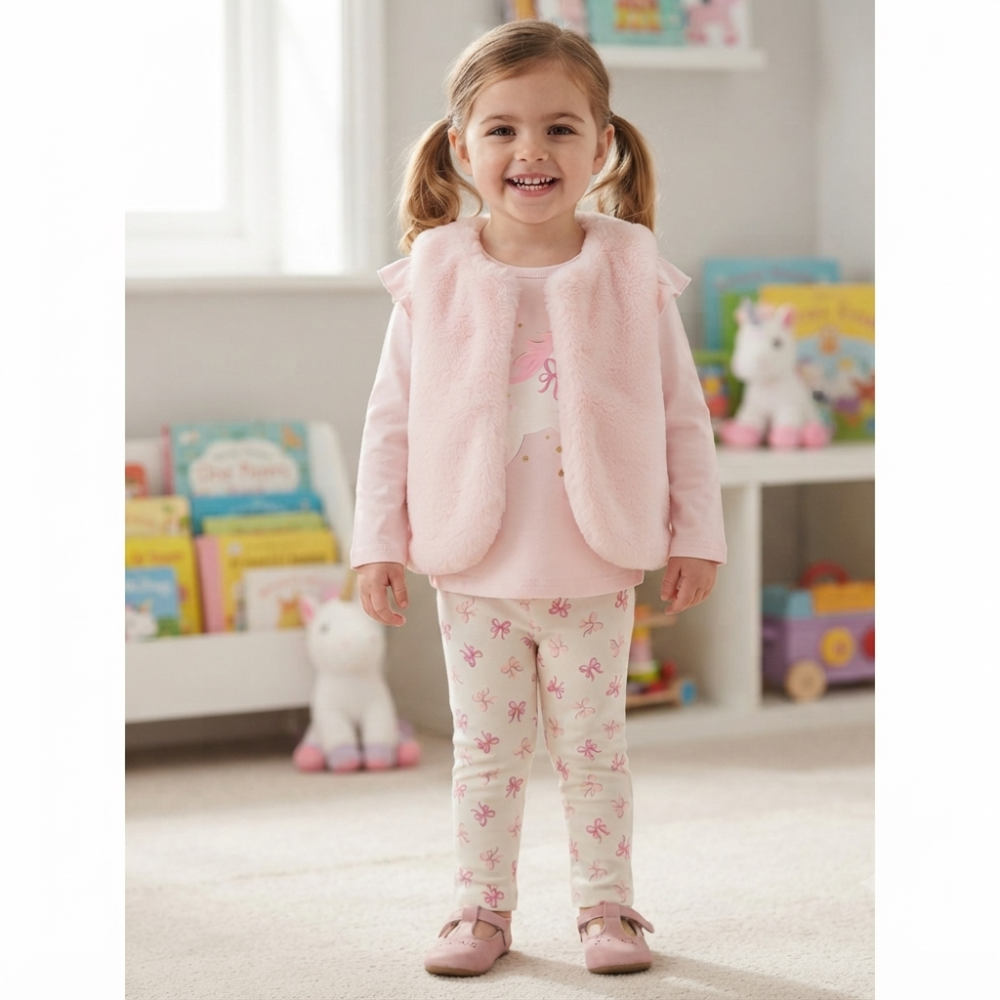 J15547TOD: Girls Faux Fur Gilet, Top & Legging Outfit (2-4 Years) J15547TOD: Girls Faux Fur Gilet, Top & Legging Outfit (2-4 Years)